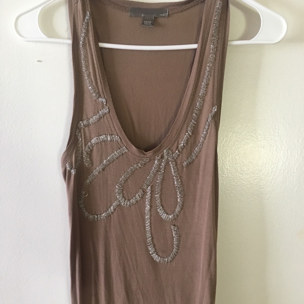 Tan embroidered tank top